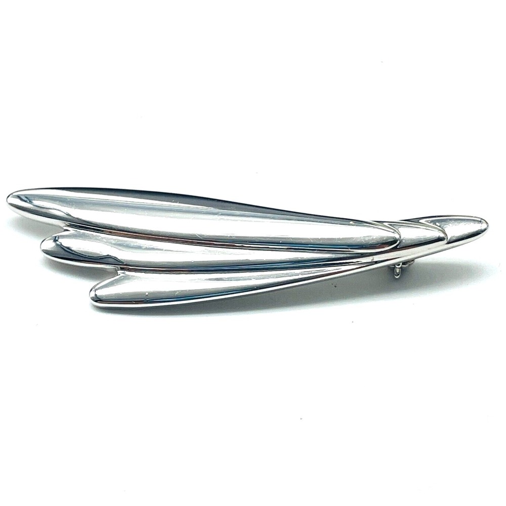 Signed Sarah Coventry Brooch Silver Tone Modernist Leaf Pin Vintage Statement
